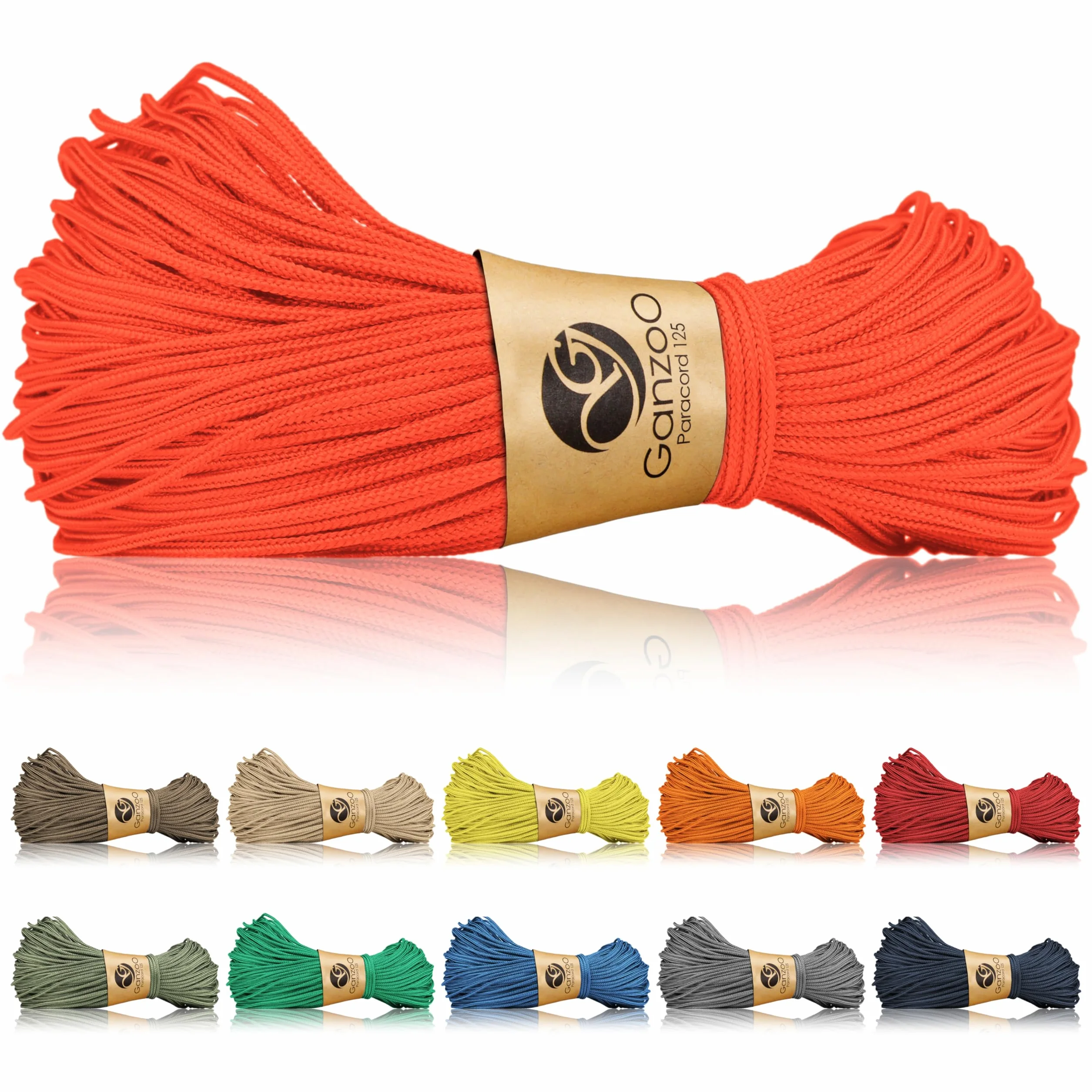 Ganzoo Paracord 125 sznurek pleciony 1 mm neonorange, nylon i poliester z 1 rdzeniem nylonowym, wytrzymałość ok. 60 kg, do makramy, węzłów, zawieszek, kempingu, survivalu, napraw w terenie